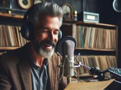 Unveiling Algeria’s Digital Radio Archive and English Website Launch: A New Chapter for Maghrebi Diaspora Algerian radio announcer in front of vintage equipment, with digital interface visible