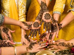 Henna Tattoos: A Traditional Art Form for Maghreb Weddings Close-up of intricate, colorful henna tattoo design on a bride's hand at a Maghrebi wedding