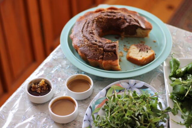 Algerian, Tunisian and Moroccan dishes on a communal table during a World Cup watch party